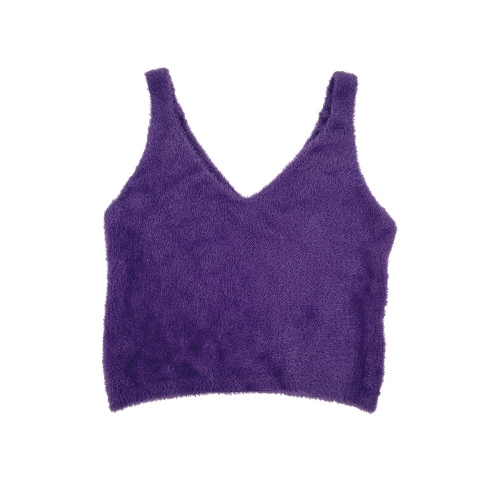 Gaelle Paris Purple Fuzzy Eyelash Knit V-Neck Crop‎ Tank Top Size 1 / US 4